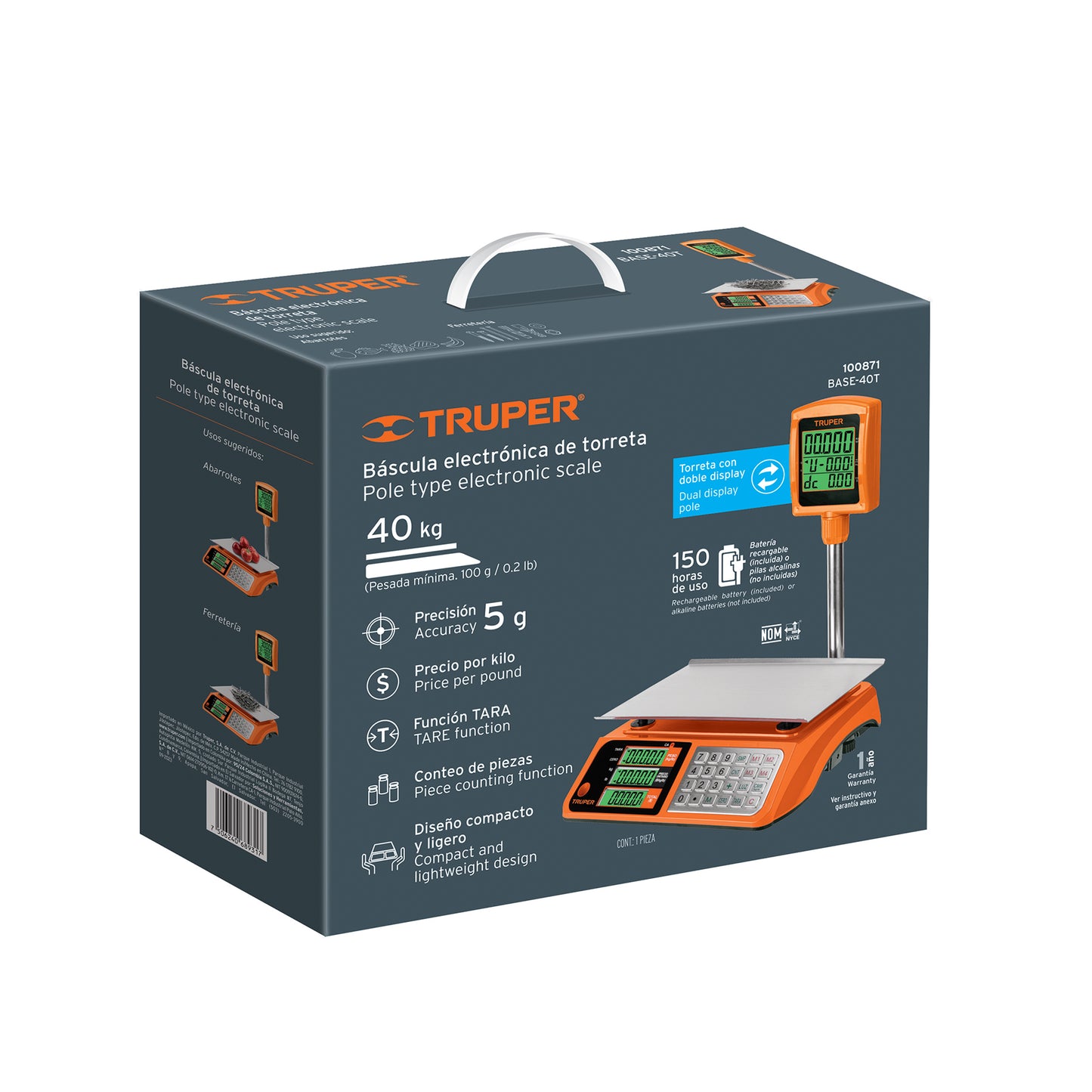 Báscula electrónica multifunciones con torreta de 40 kg