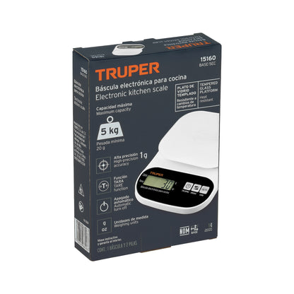Báscula digital para cocina de 5 kg con plato de vidrio