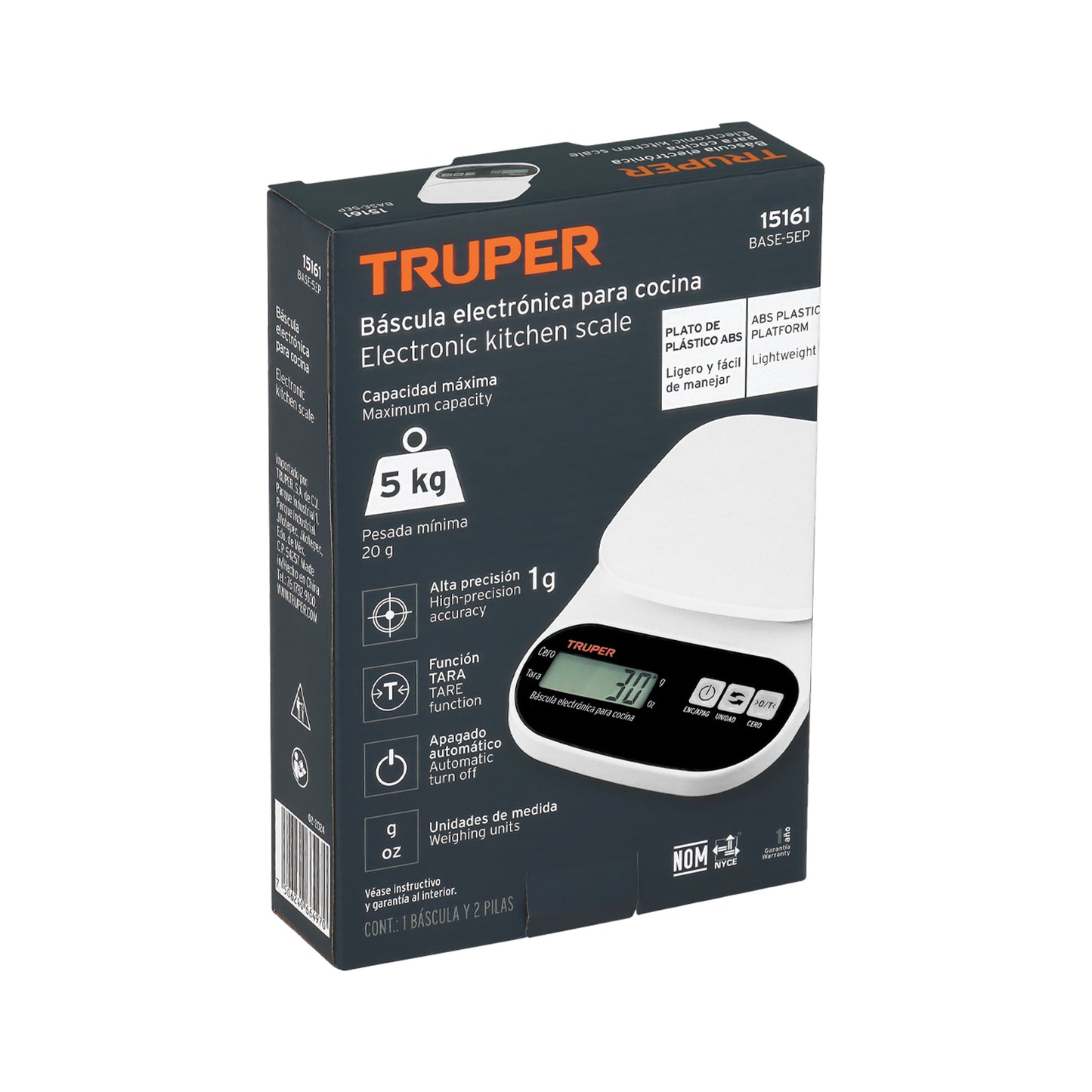Báscula digital para cocina de 5 kg con plato de ABS