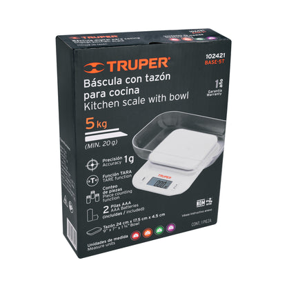 Báscula digital para cocina de 5 kg con tazón