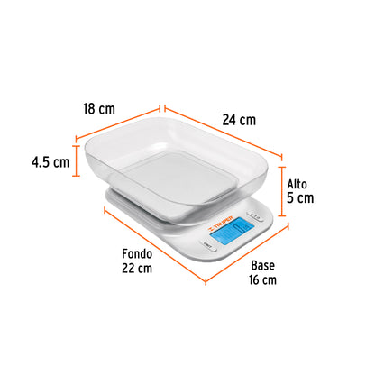 Báscula digital para cocina de 5 kg con tazón