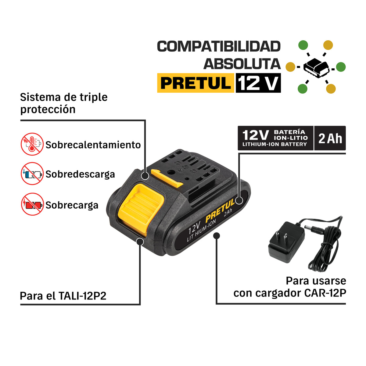 Batería ion litio, 12V, 2 Ah · vista 4