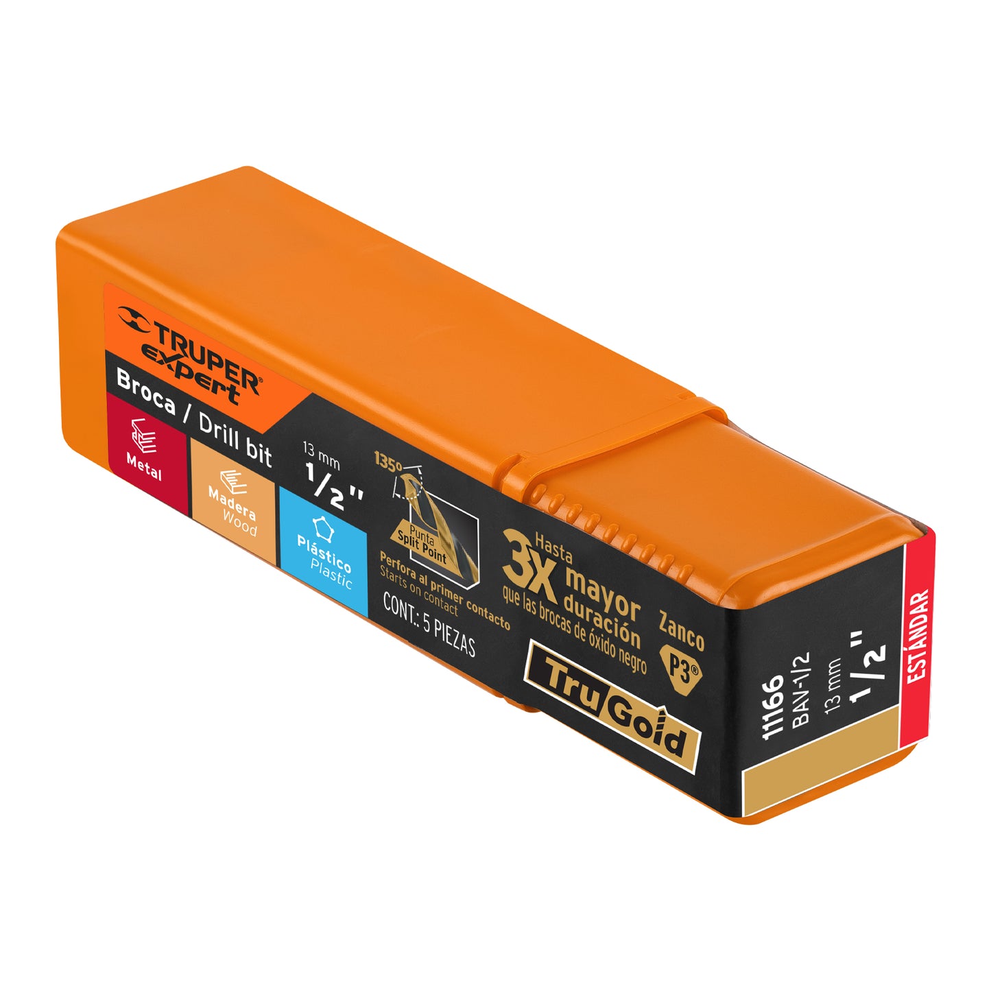 Broca HSS 1/2 pulg Trugold para metal con punta Split Point