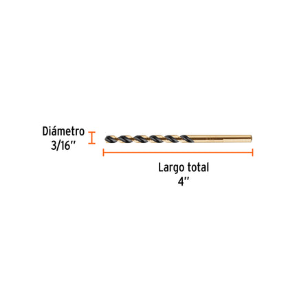 Broca HSS 3/16 pulg Trugold para metal con punta Split Point