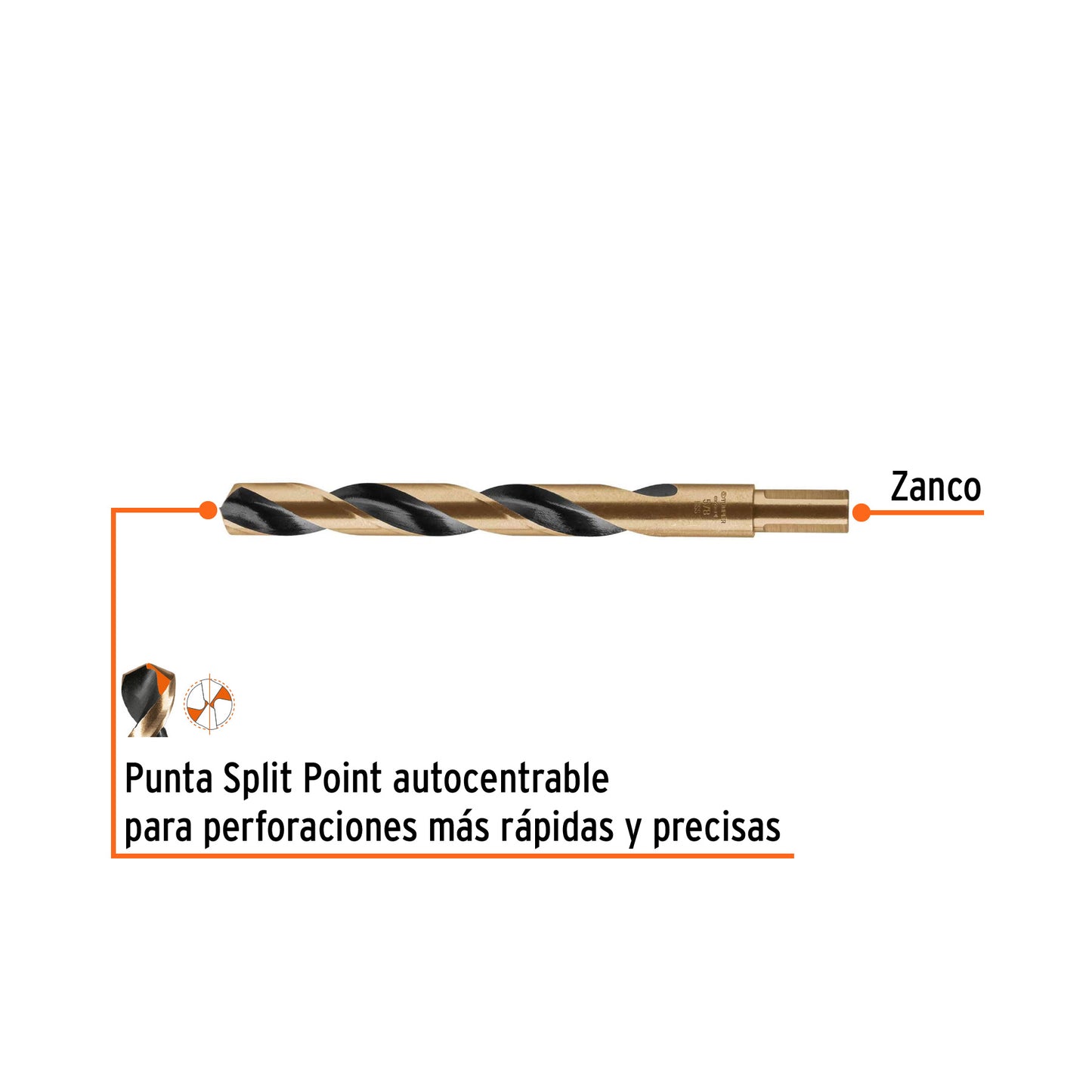 Broca HSS 5/8 pulg Trugold para metal con punta Split Point