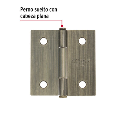 Bisagra cuadrada 2", latón antiguo, cabeza plana, Basic · vista 2