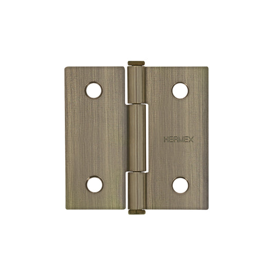 Bisagra cuadrada de acero con acabado latón antiguo