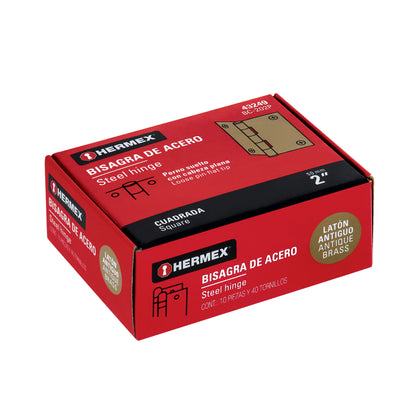 Bisagra cuadrada de acero con acabado latón antiguo
