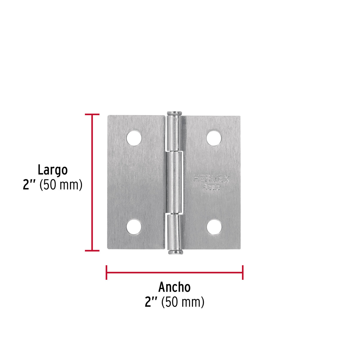 Bisagra cuadrada 2", acero satinado, cabeza plana, BASIC · vista 3