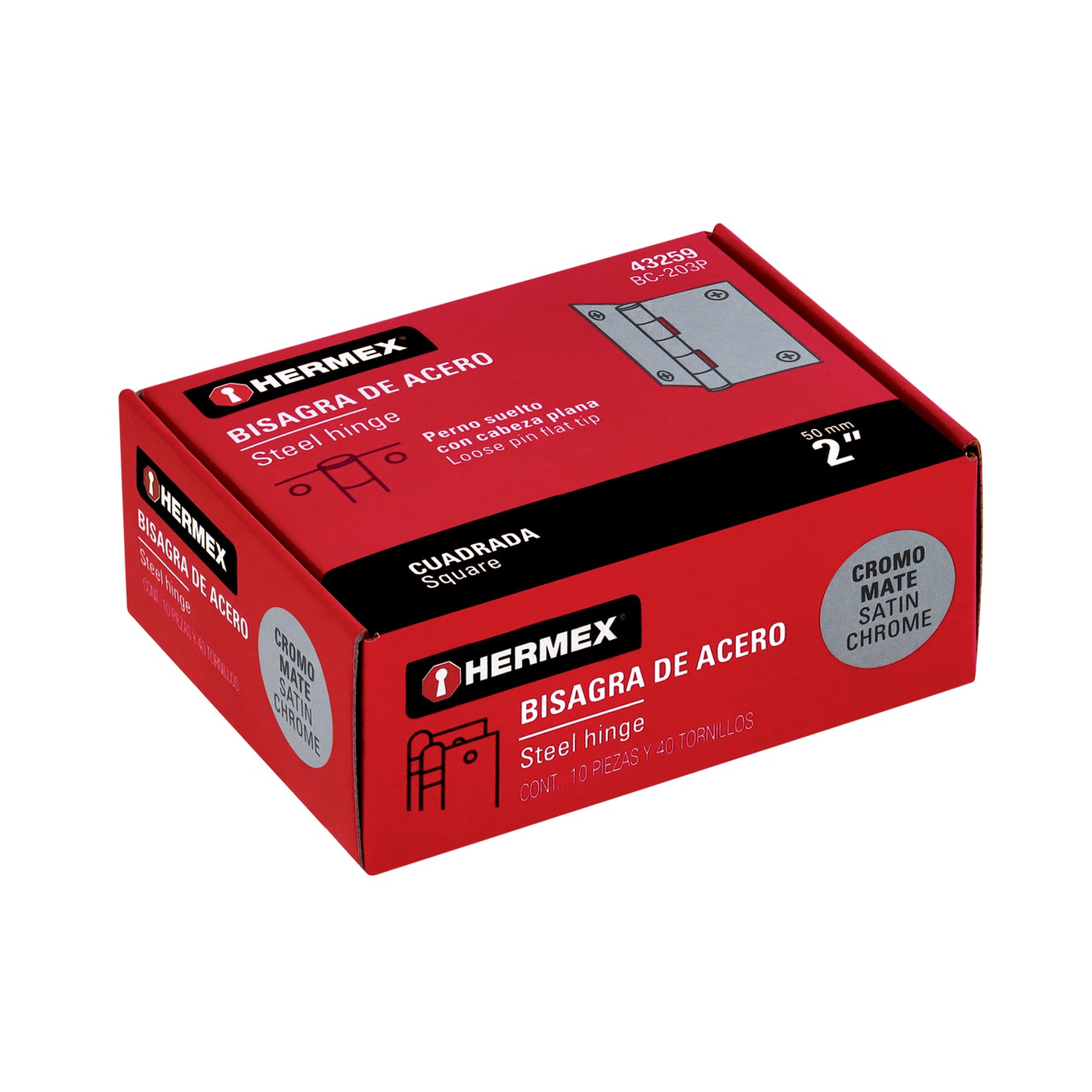 Bisagra cuadrada de acero con acabado satinado