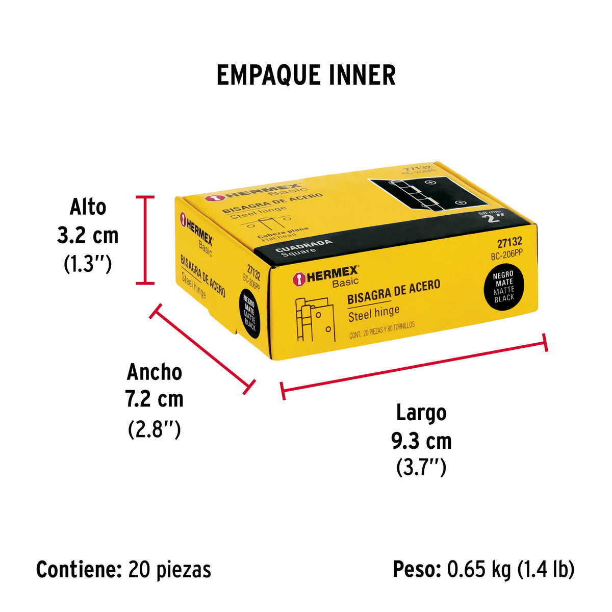 Bisagra cuadrada 2", acero negro mate, cabeza plana, BASIC · vista 5