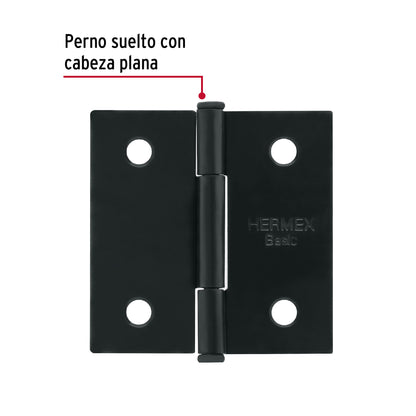 Bisagra cuadrada 2", acero negro mate, cabeza plana, BASIC · vista 2