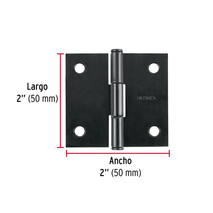 Bisagra cuadrada 2", acero negro mate, cabeza plana · vista 3