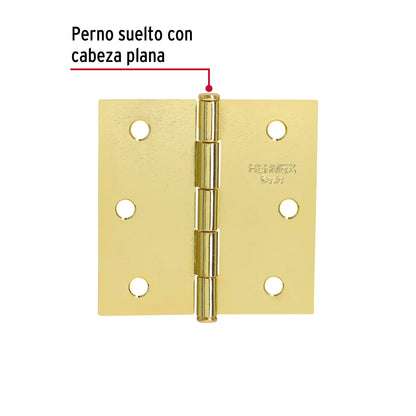 Bisagra cuadrada 2-1/2",acero latonado, cabeza plana, BASIC · vista 2
