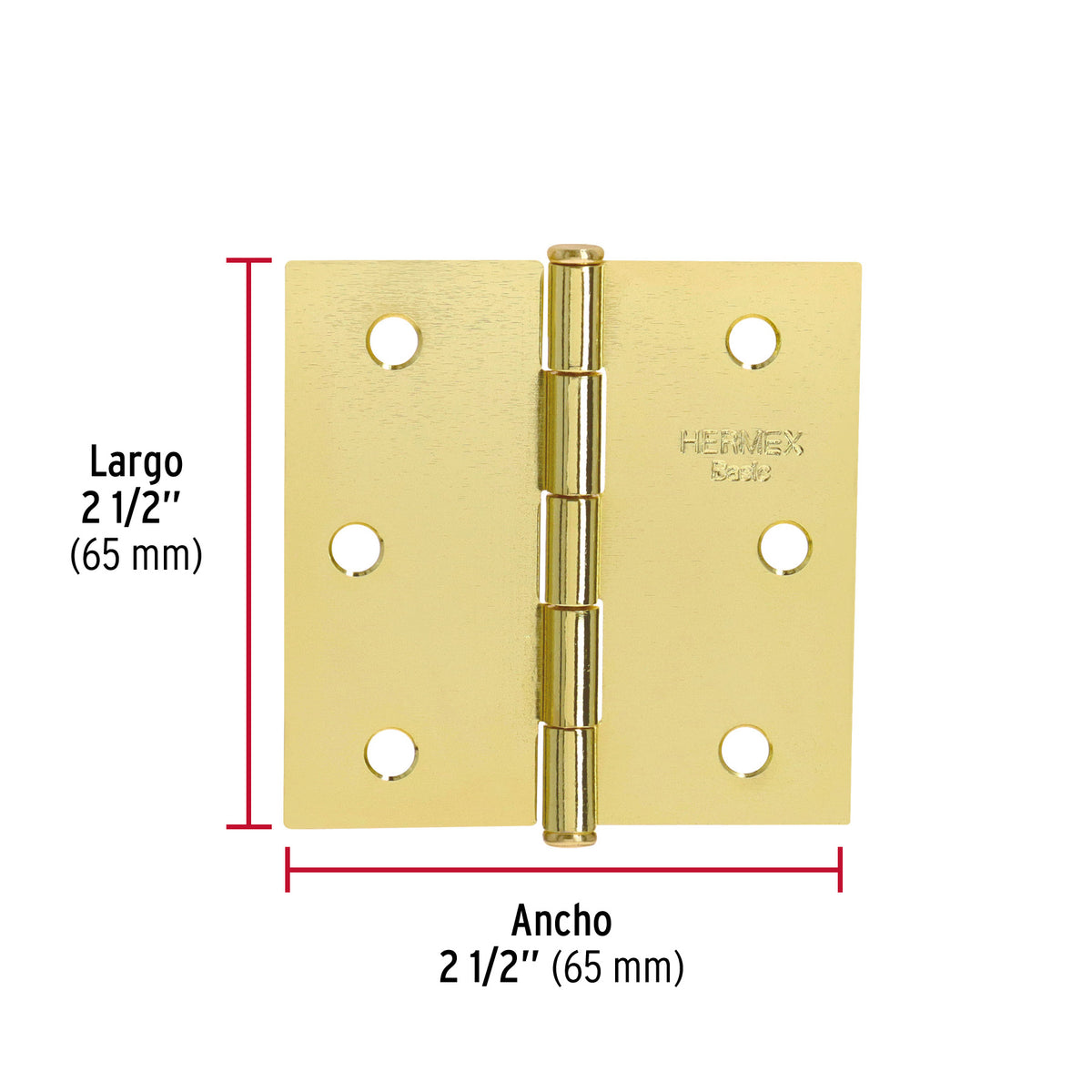Bisagra cuadrada 2-1/2",acero latonado, cabeza plana, BASIC · vista 3