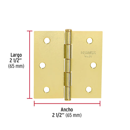 Bisagra cuadrada 2-1/2",acero latonado, cabeza plana, BASIC · vista 3