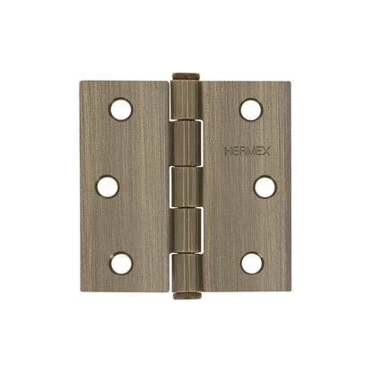 Bisagra cuadrada de acero con acabado latón antiguo