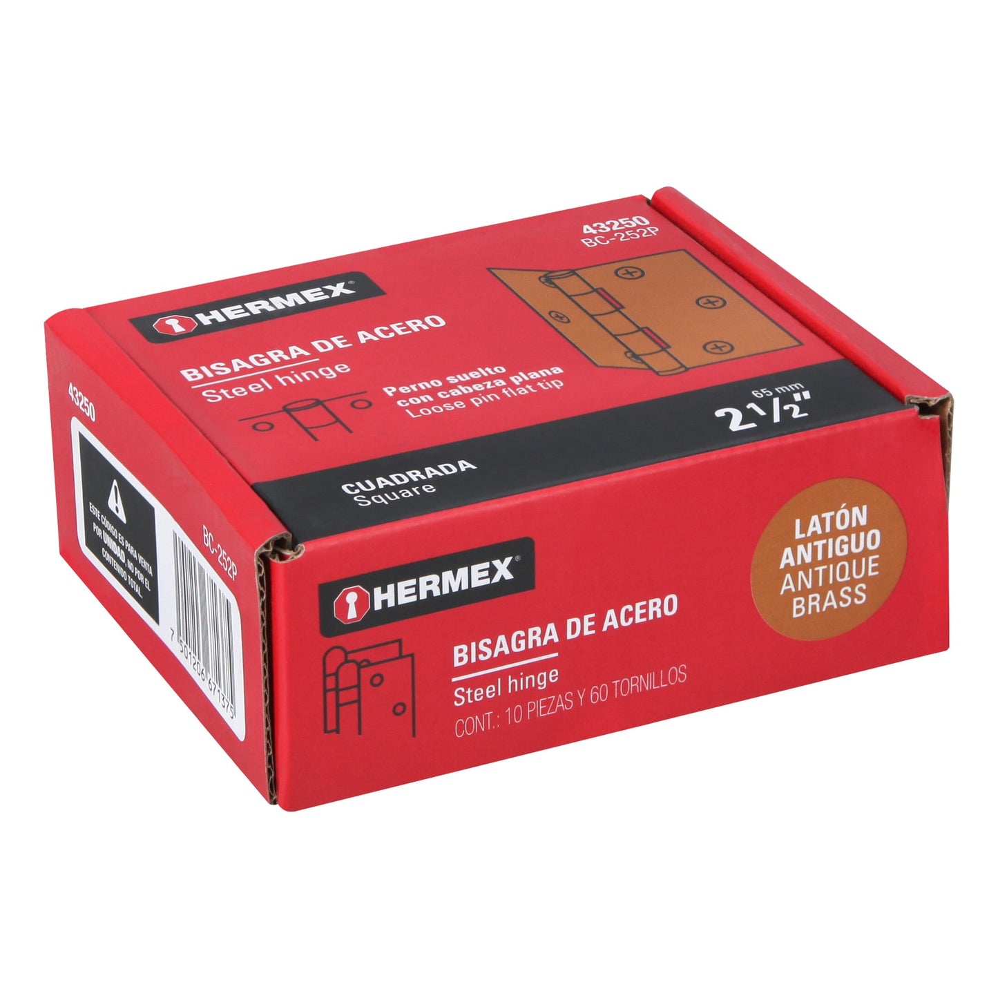 Bisagra cuadrada de acero con acabado latón antiguo