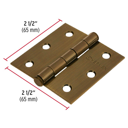 Bisagra cuadrada de acero con acabado latón antiguo
