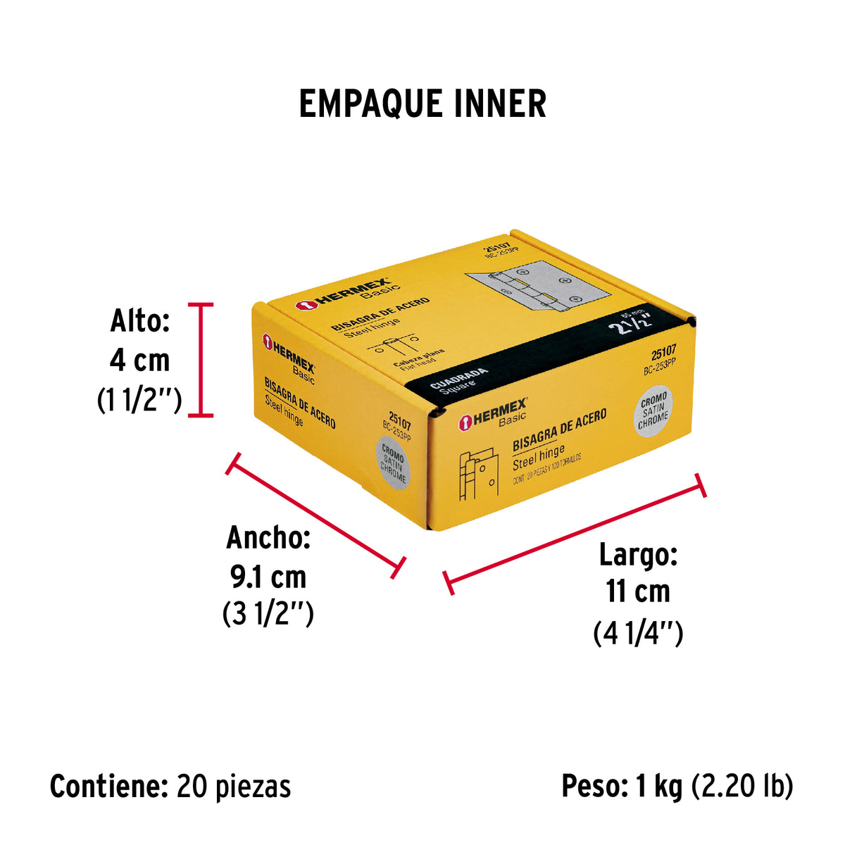 Bisagra cuadrada 2-1/2", acero satinado, cabeza plana, BASIC · vista 5