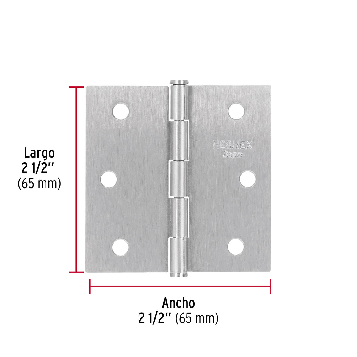 Bisagra cuadrada 2-1/2", acero satinado, cabeza plana, BASIC · vista 3