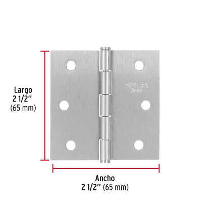 Bisagra cuadrada 2-1/2", acero satinado, cabeza plana, BASIC · vista 3