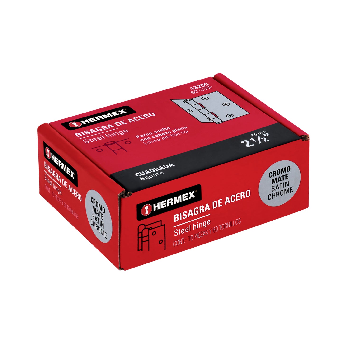 Bisagra cuadrada de acero con acabado satinado