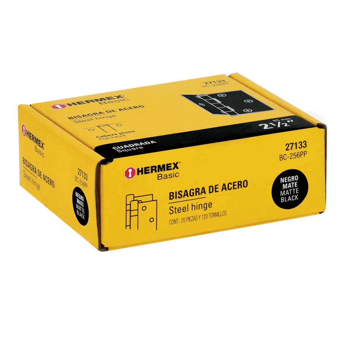 Bisagra cuadrada 2-1/2", acero negro mate cabeza plana BASIC · vista 4