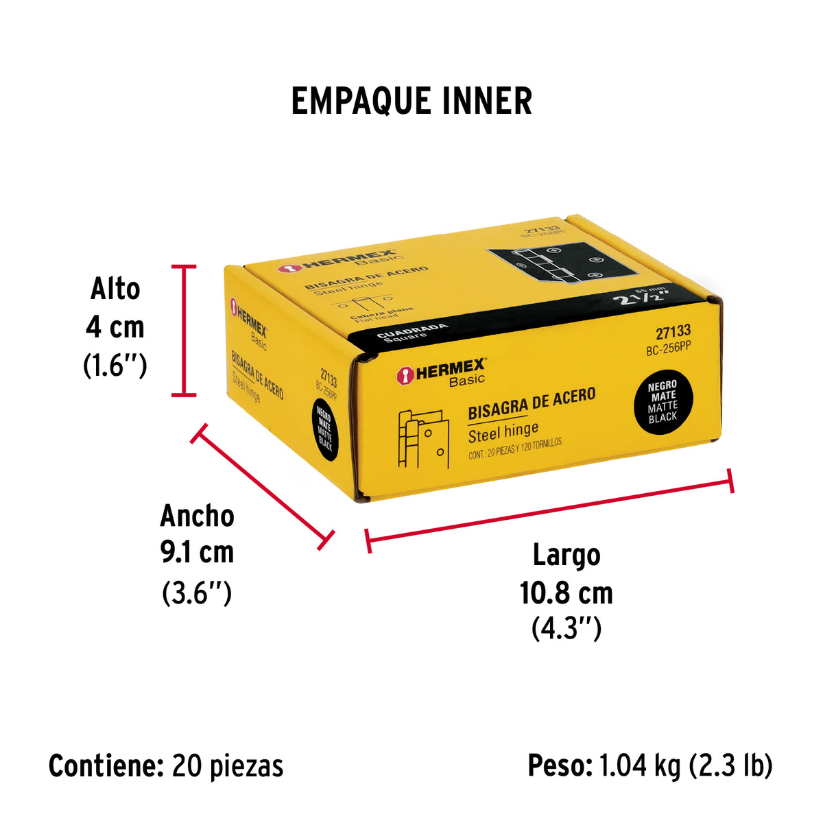 Bisagra cuadrada 2-1/2", acero negro mate cabeza plana BASIC · vista 5