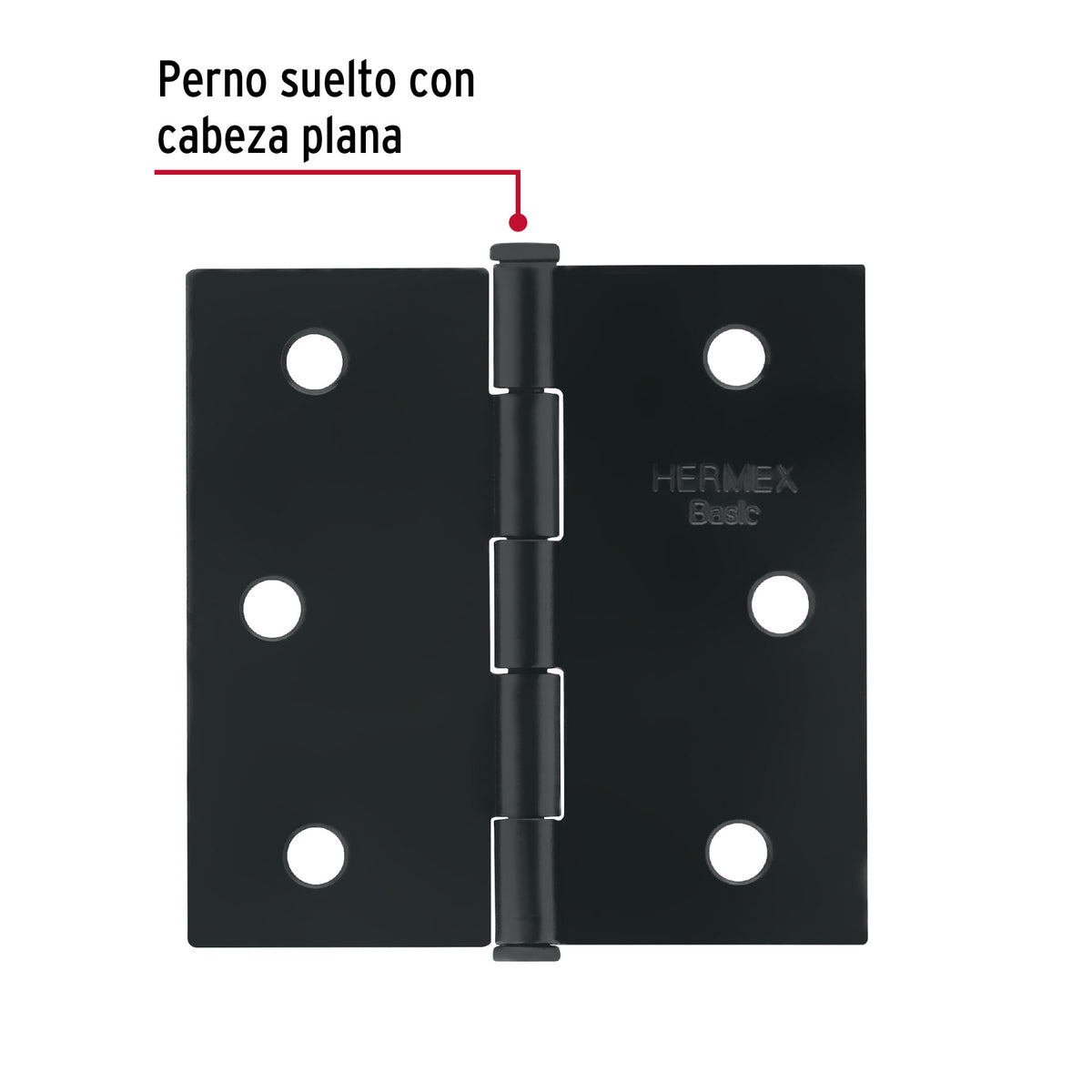 Bisagra cuadrada 2-1/2", acero negro mate cabeza plana BASIC · vista 2