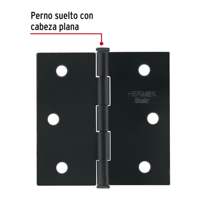 Bisagra cuadrada 2-1/2", acero negro mate cabeza plana BASIC · vista 2