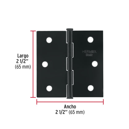 Bisagra cuadrada 2-1/2", acero negro mate cabeza plana BASIC · vista 3