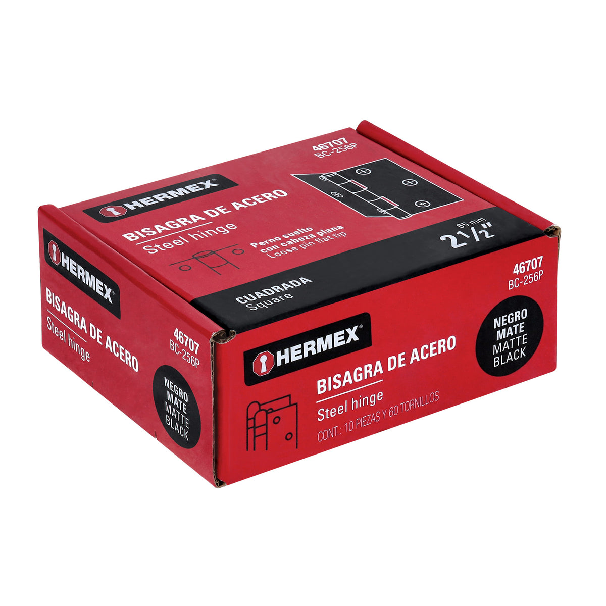 Bisagra cuadrada 2-1/2", acero negro mate, cabeza plana · vista 4