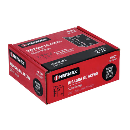 Bisagra cuadrada 2-1/2", acero negro mate, cabeza plana · vista 4