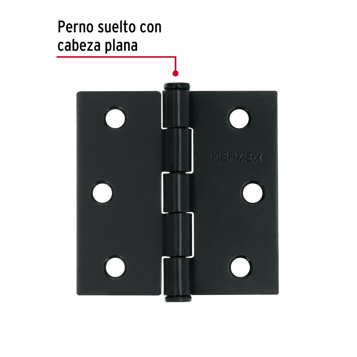 Bisagra cuadrada 2-1/2", acero negro mate, cabeza plana · vista 2