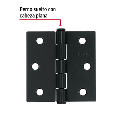 Bisagra cuadrada 2-1/2", acero negro mate, cabeza plana · vista 2