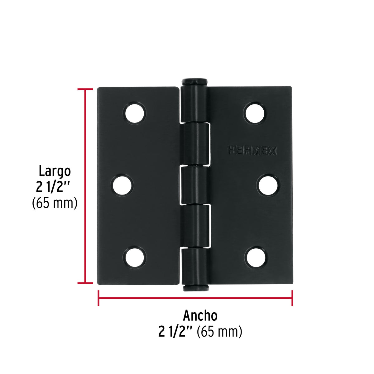 Bisagra cuadrada 2-1/2", acero negro mate, cabeza plana · vista 3