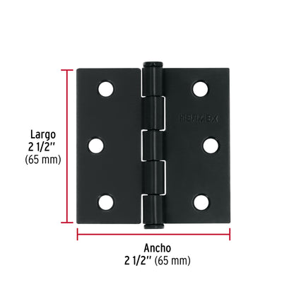 Bisagra cuadrada 2-1/2", acero negro mate, cabeza plana · vista 3