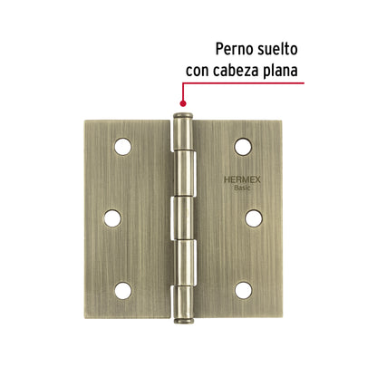 Bisagra cuadrada 3", latón antiguo, cabeza plana, Basic · vista 2