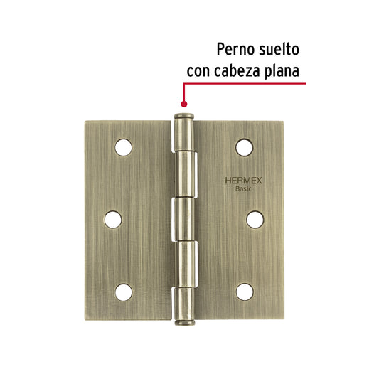Bisagra cuadrada 3", latón antiguo, cabeza plana, Basic · vista 2