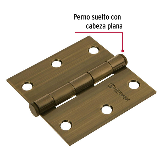 Bisagra cuadrada de acero con acabado latón antiguo