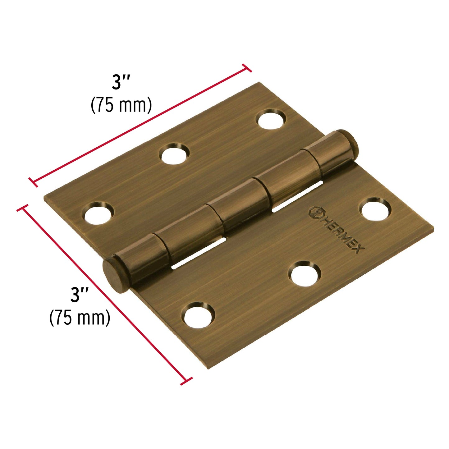 Bisagra cuadrada de acero con acabado latón antiguo