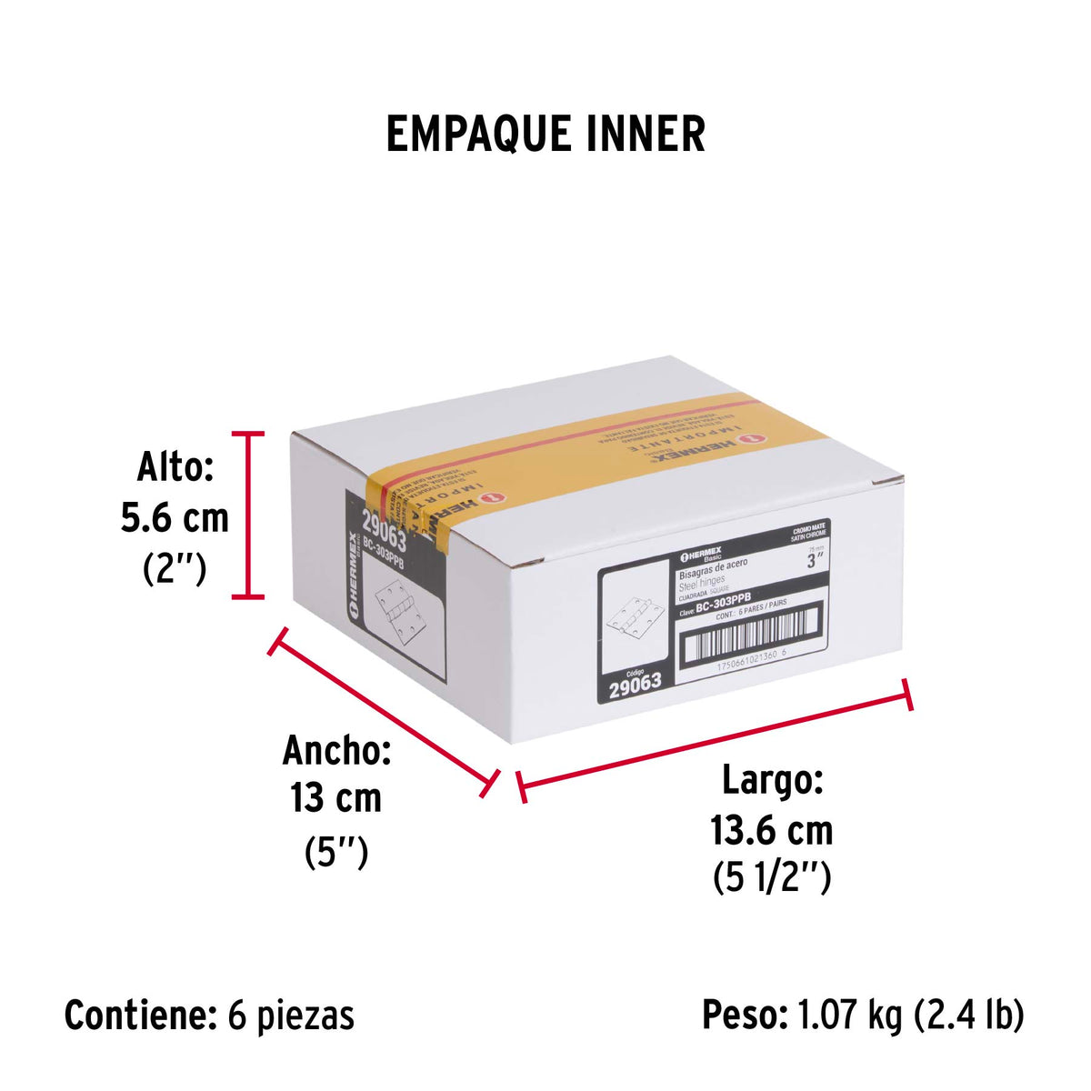 Bolsa 2 bisagras cuadradas 3", satinado, plana, BASIC · vista 3