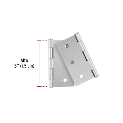 Bolsa 2 bisagras cuadradas 3", satinado, plana, BASIC · vista 2