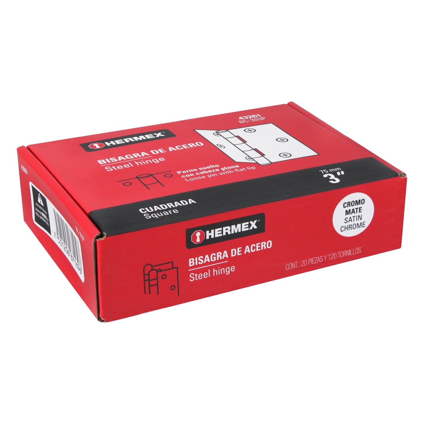 Bisagra cuadrada de acero con acabado satinado