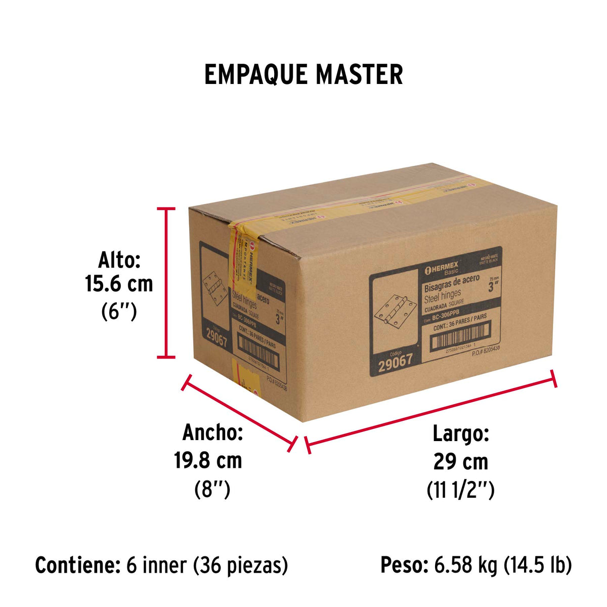 Bolsa 2 bisagras cuadradas 3", negro mate, plana, BASIC · vista 4