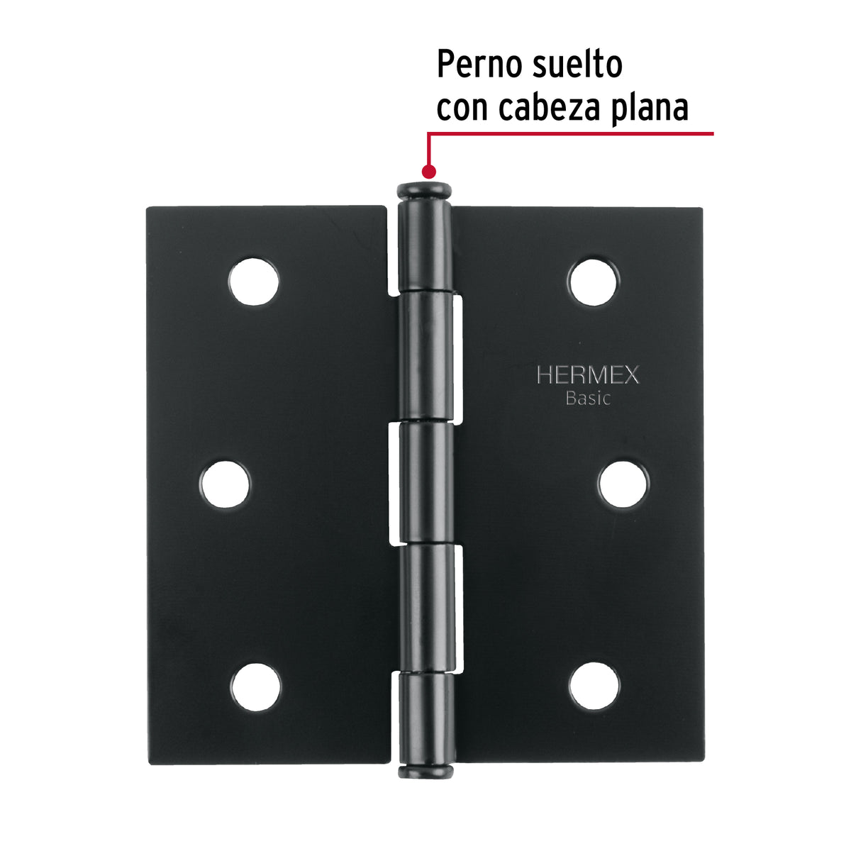 Bisagra cuadrada 3", acero negro mate, cabeza plana, BASIC · vista 2