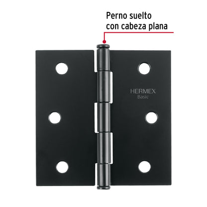 Bisagra cuadrada 3", acero negro mate, cabeza plana, BASIC · vista 2