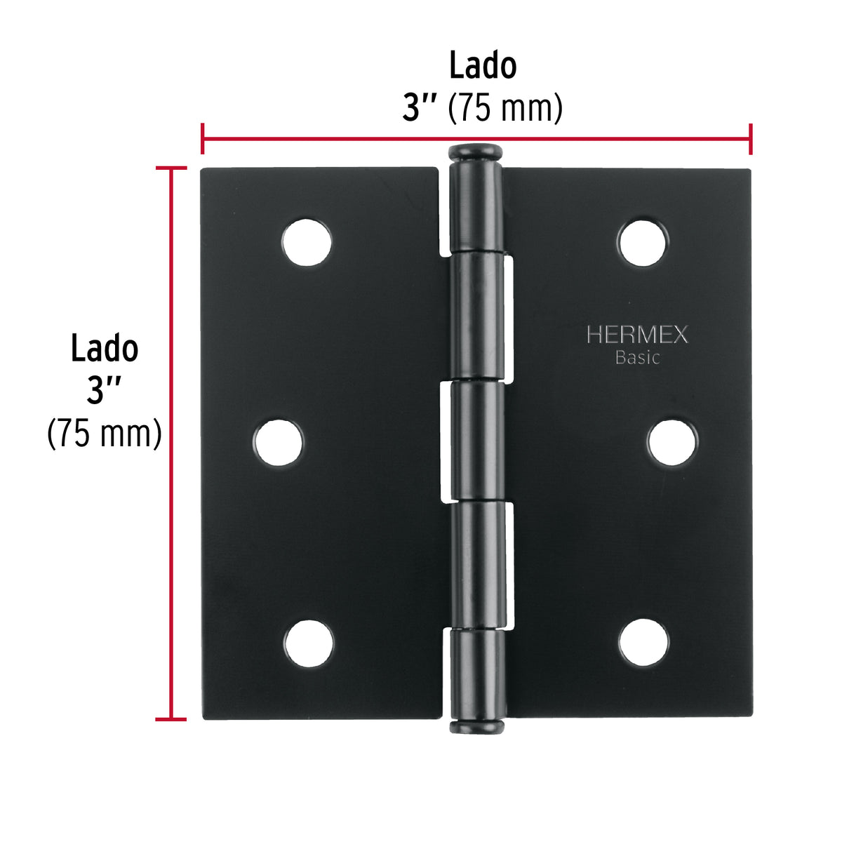 Bisagra cuadrada 3", acero negro mate, cabeza plana, BASIC · vista 3