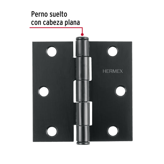 Bisagra cuadrada 3", acero negro mate, cabeza plana · vista 2